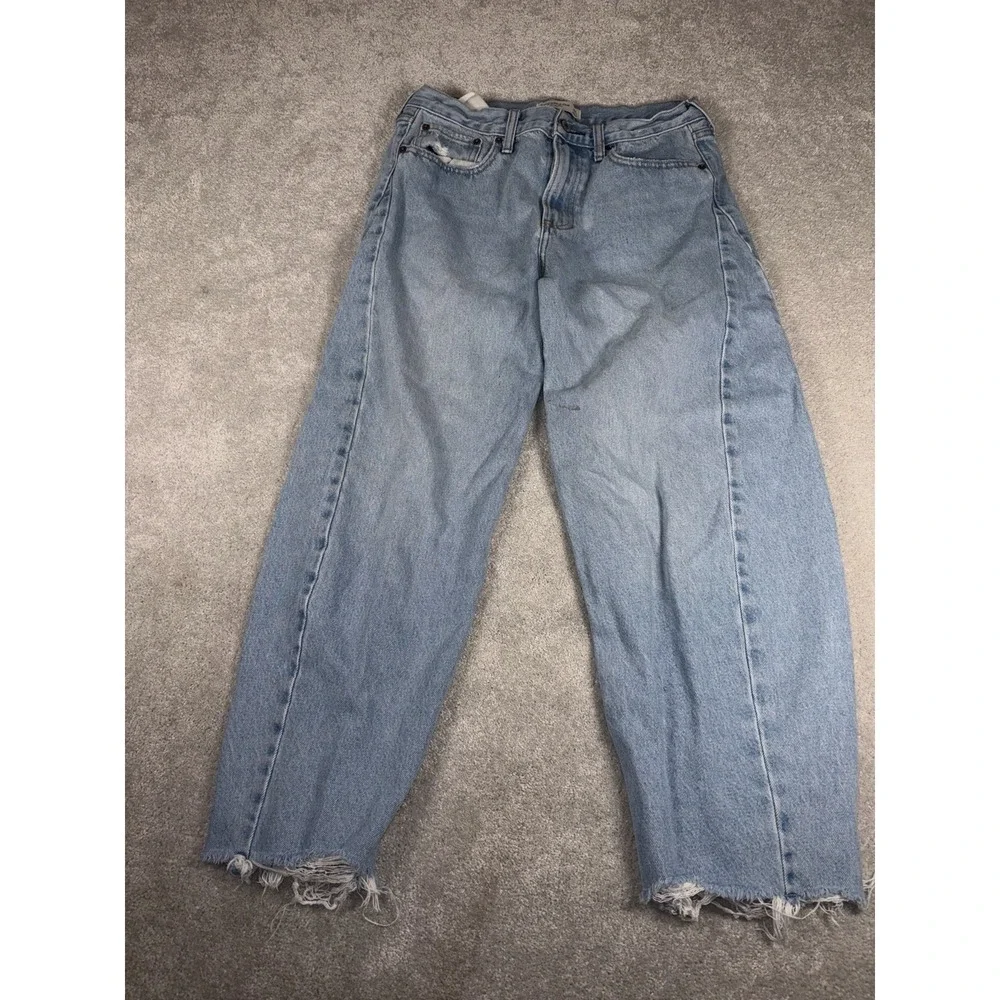 Abercrombie & Fitch The Barrel Jean Mid Rise Women's Size 28 Reg *spot On Leg - Picture 2 of 11